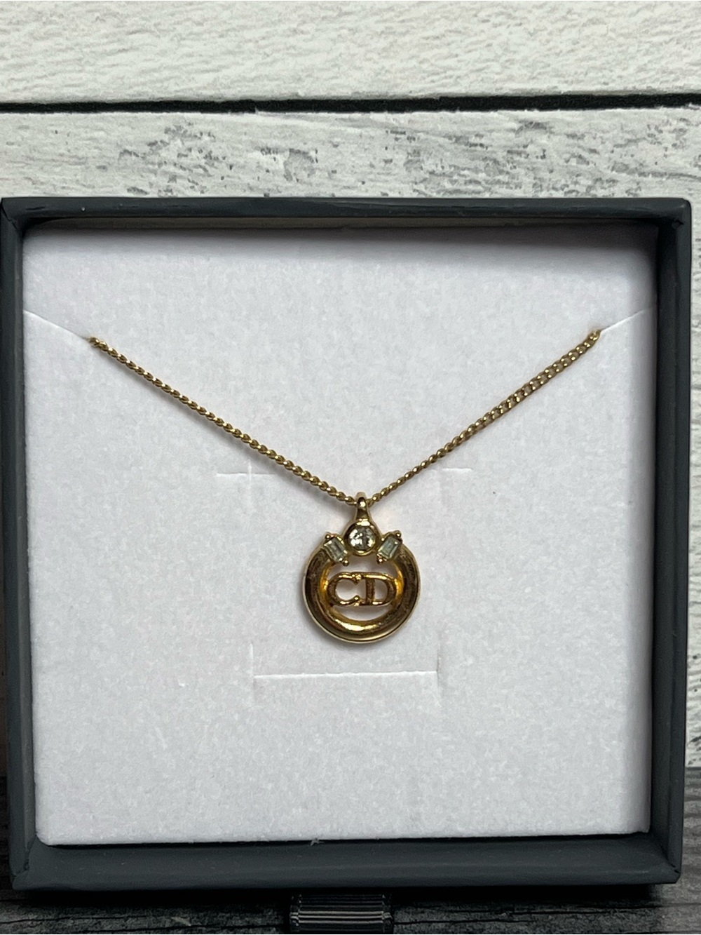 Authentic Christian Dior Vintage CD Pendant Necklace with Crystal Accents